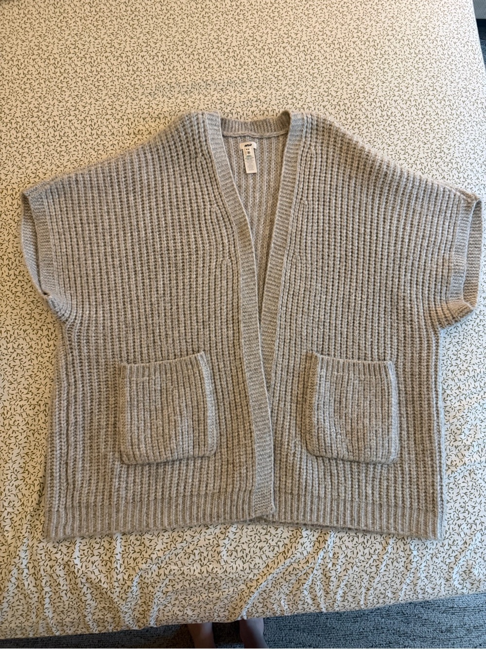 aerie Soft Ribbed Open-Front Cardigan - Light Gray